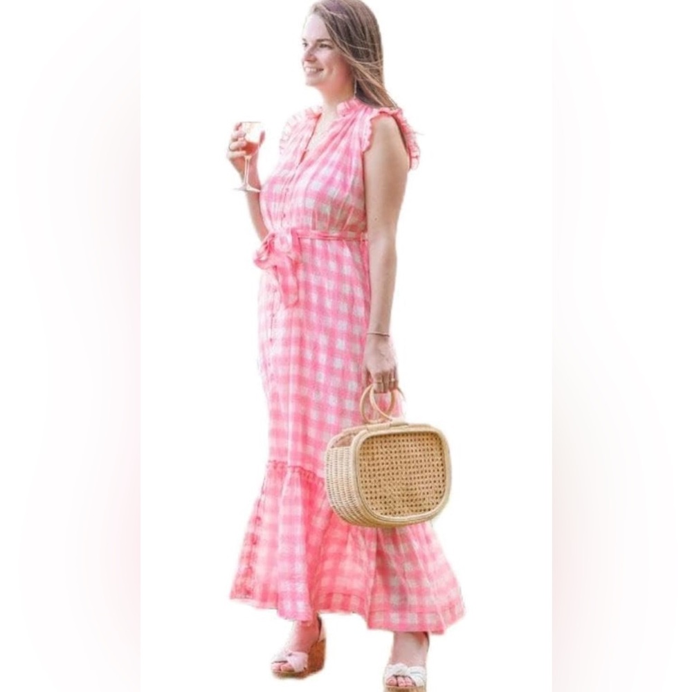 LOLA AUSTRALIA Leo Long Dress in Pink Checkered